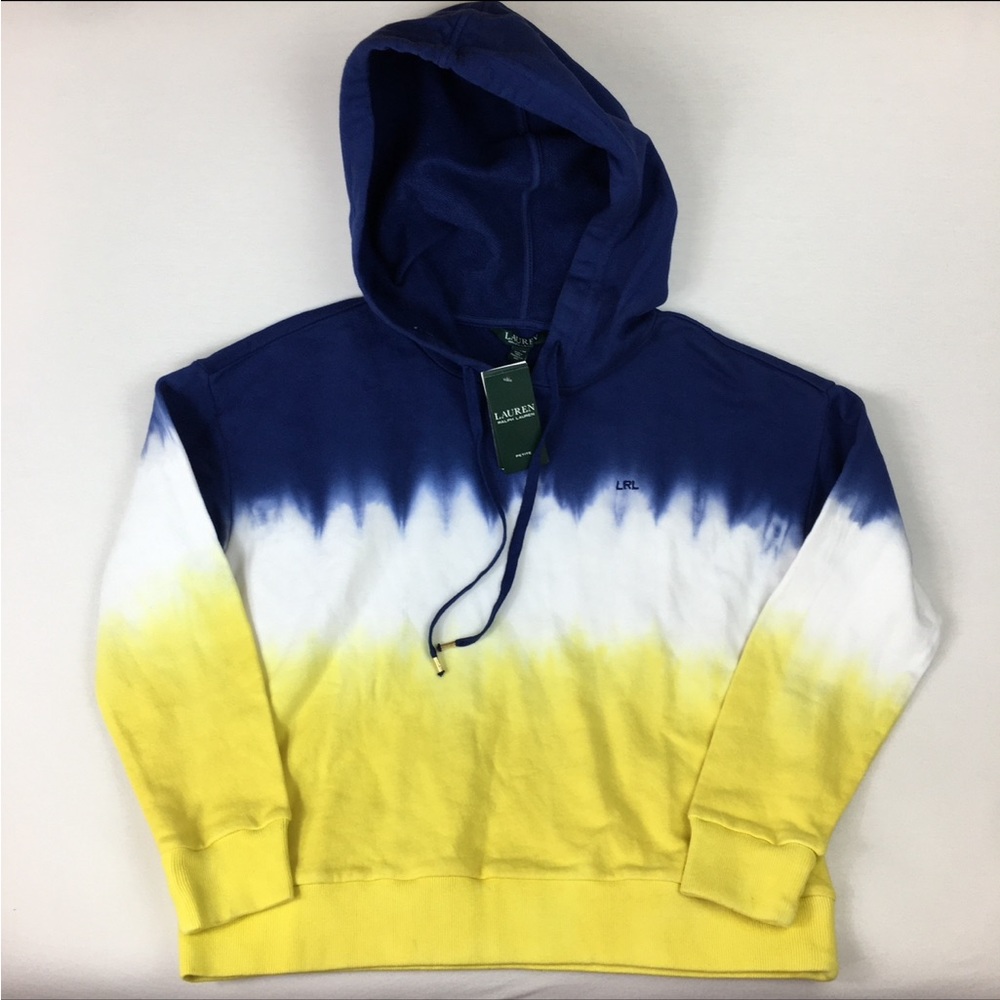 Lauren Ralph Lauren Tie Dye Blue White Yellow Hoodie Sweatshirt Women’s PL new